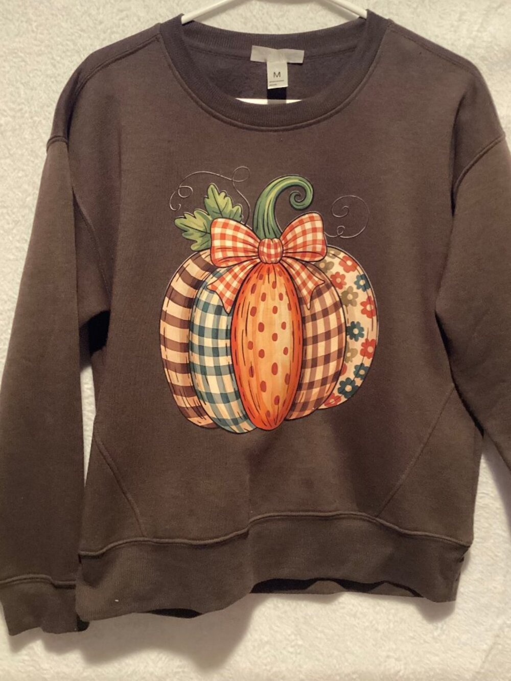 Handmade Patchwork Pumpkin Fall Sweatshirt Brown Medium